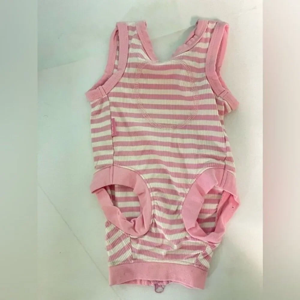 Small cat pink and‎ white onsie with strips